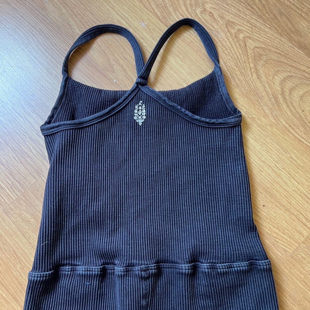 Free People Movement Good Karma Jumpsuit Washed Black Ribbed XS/S Yoga Pilates
